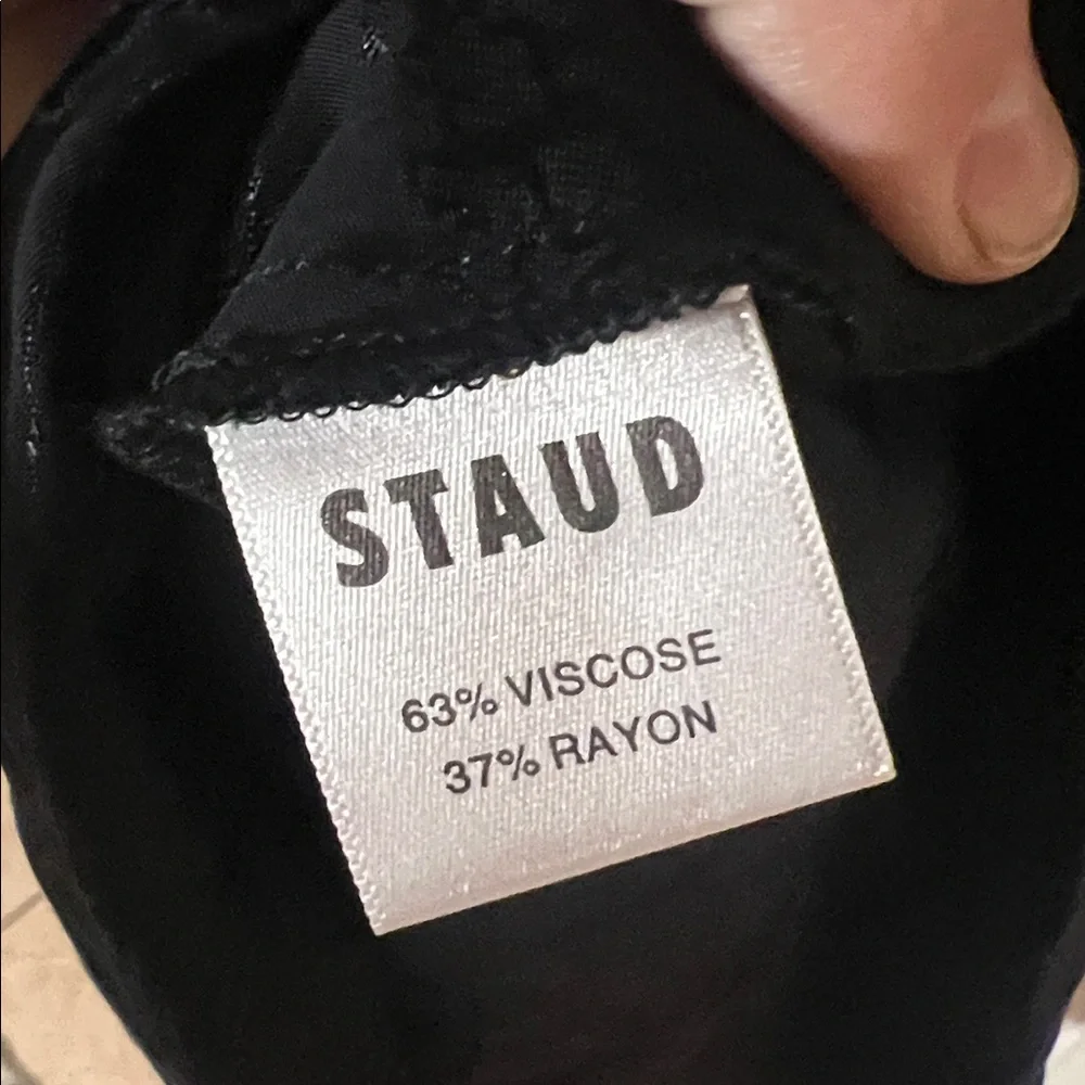 STAUD Black Floral Jacquard Midi Sofia Dress Ruched Bust, Sz 4 - Picture 10 of 15